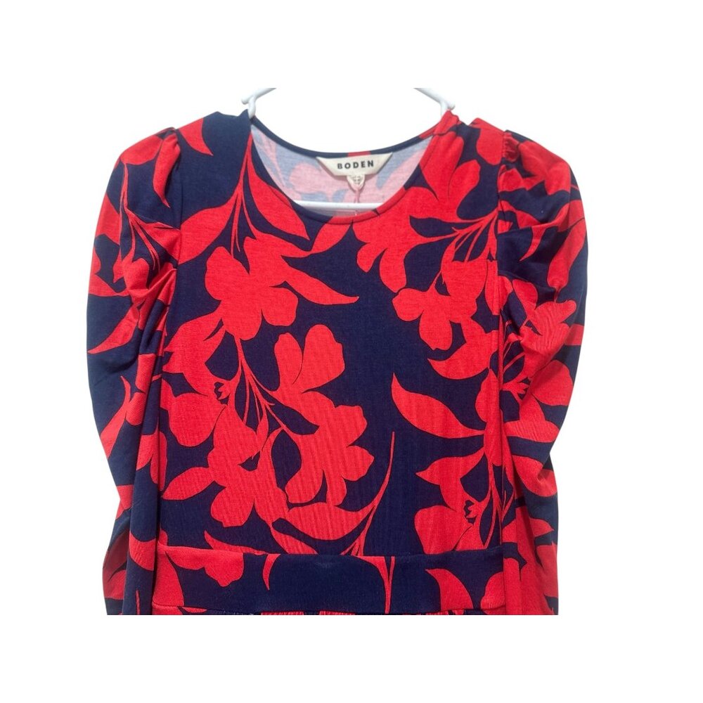 Sold Boden Floral Bloom Jersey Midi Dress Womens 2 Red Sundress Puff Sleeves - Picture 8 of 16